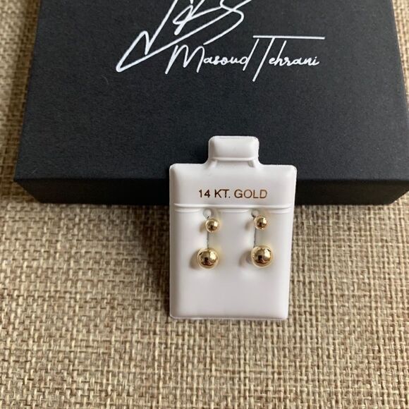 Double ball two hole earring 14k solid gold - Picture 2 of 12